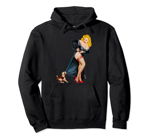 Hot Blonde Pin Up Girl Lingerie cute Puppy-Retro Pinup Girl Pullover Hoodie