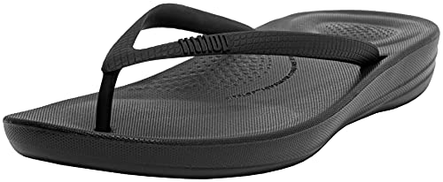 FitFlop Women's IQUSHION FLIP Flop - Solid Sandal, All Black, 9 M US