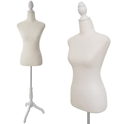 Female Dress Form Mannequin Torso Body with Adjustable Tripod Stand Dress Jewelry Display (Beige)