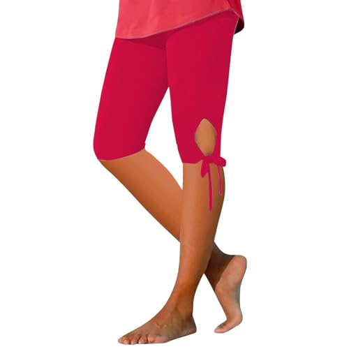 Capri Leggings for Women Tummy Control Knee Length Capri Leggings 2024 Trendy Summer Cropped Pants Casual Solid Comfy Capris(27#Red,Large)