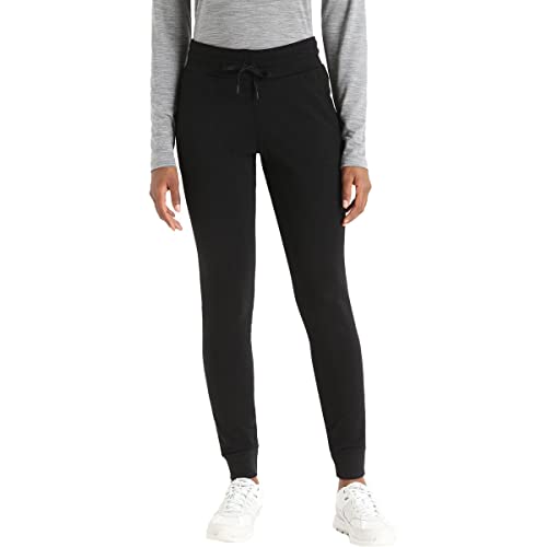 Icebreaker Merino Wool Crush Women’s Joggers Sweatpants - Comfy, Warm Women’s Lounge Pants with Pockets, Relaxed Fit, Drawstring Waist, Ribbed Cuffs - Premium Winter Clothes - Small, Black