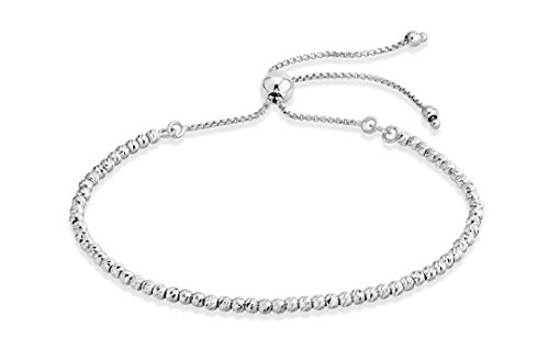 Miabella 925 Sterling Silver or 18Kt Gold Over Silver Diamond-Cut Adjustable Bolo 2.5mm Bead Bracelet for Women, Handmade Italian Beaded Ball Chain Bracelet (sterling silver)