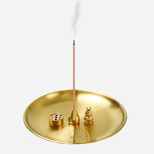 AouloveS 5 in 1 Incense Burner,Upgrade 5.5 Inch Brass Incense Holder for Incense Sticks/Coil Incense/Incense Cones, Brass Ash Catcher for Meditation Yoga Roomr,Home Fragrance Decoration