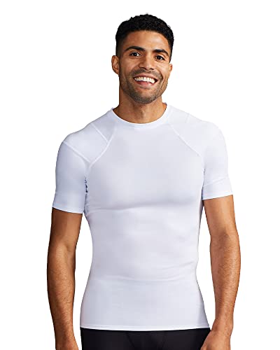 Tommie Copper Shoulder Support Shirt for Men, Posture Corrector Compression Shirts for Men with UPF 50 Sun Protection, Shoulder Compression with Shoulder Support for Men, White L