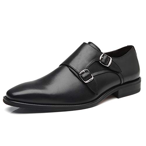 La Milano Mens Double Monk Strap Slip On Loafer Leather Oxford Formal Business Casual Comfortable Dress Shoes for Men, Black, Size 11