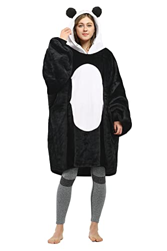 Catalonia Panda Blanket Hoodie Sweatshirt, Oversized Wearable Sherpa Lounging Pullover for Adults Men Women Teenagers Kids Gift