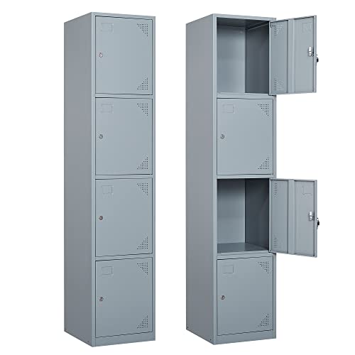 Letaya Metal Lockers for Employees,71' Steel Storage Cabinet with 4 Door Lockable for Office Staff,Home Sundries,Gym,School (Gray)