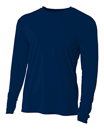 A4 Mens Cooling Performance Long Sleeve Crew, Medium, Navy