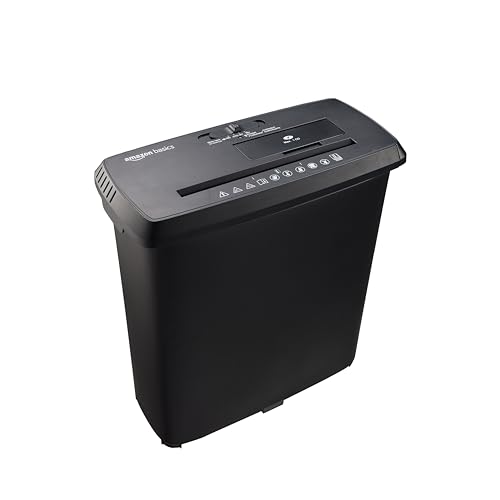 Amazon Basics 8-Sheet Strip Cut Paper, CD, and Credit Card Shredder, 3.4 gallons, Black