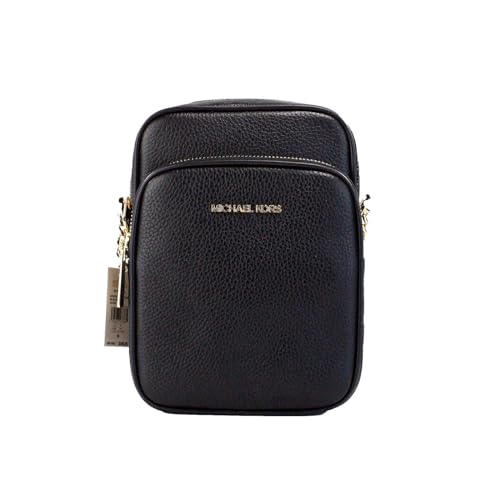 Michael Kors Women's Crossbody, M, Solid Black/Gold, Jet Set Travel Medium Crossbody