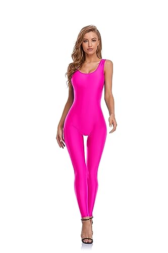speerise Women's One Piece Bodycon Jumpsuit Tank Romper Spandex Unitard Bodysuit for Workout, Yoga, Sexy Catsuit, Hotpink, S