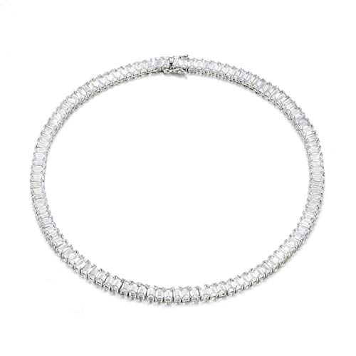 NYC Sterling Women's Luxury Cubic Zirconia Emerald Cut Tennis Necklace