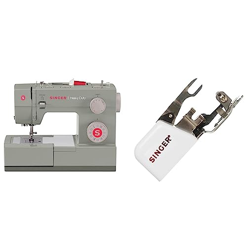 SINGER | Heavy Duty 4452 Sewing Machine, Gray & Side Cutter Attachment Presser Foot, Simutaneously Trims & Hems Edges, Zig-Zag or Overstitch - Sewing Made Easy,White