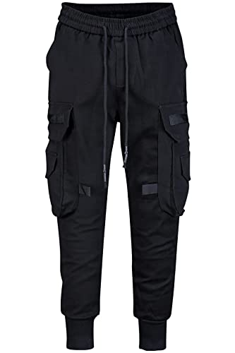 ByTheR Men's Big Cargo Jogger Pants Cotton Casual Military Army Combat Work Pants with 4 Pocket Trousers Black L