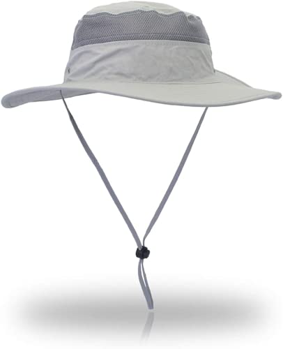 EONPOW Fishing Hats Windproof UPF50+ UV Protection Bucket Beach Mesh Sun Hat 56-61cm Light Gray