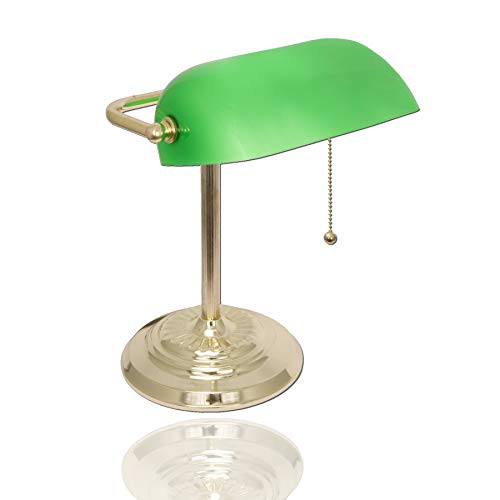 LIGHTACCENTS Traditional Bankers Desk Lamp with Green Glass Shade and Nickel Finish - Classic Study Light Perfect for Office and Home Workspace - Elegant Small Banker Lamp for Reading