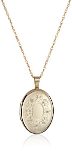 Amazon Collection 14k Gold-Filled with Floral Design and Center Signet Oval Hand Engraved Locket Necklace, 18'