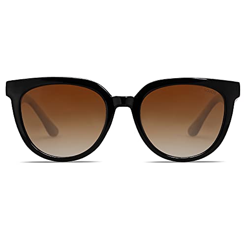 SOJOS Round Polarized Sunglasses for Women Fashion Trendy Style UV Protection Lens Sunnies Sunglasses SJ2175 with Dark Black Frame/Gradient Brown Lens with Tortoise Temple