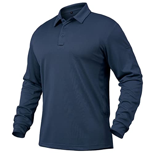 NAVEKULL Men's Long Sleeve Polo Shirt Quick Dry Lightweight Golf Collared Shirt Spring UPF 50+ Solid Work Casual Pique Polo Shirt Sport Workout Outdoor Fishing Hiking T Shirt Navy Blue