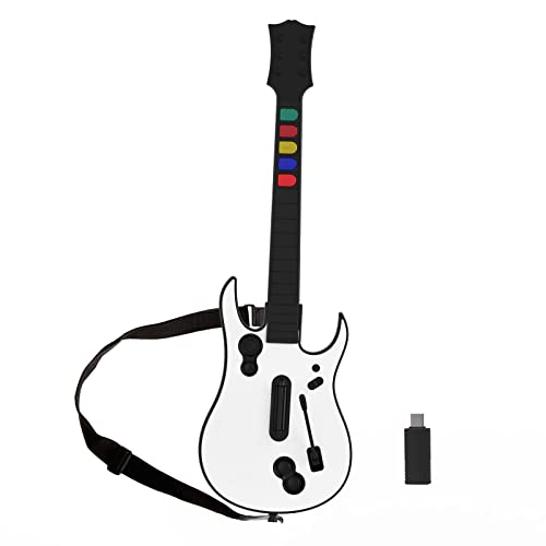 NBCP Guitar Hero Guitar, Wireless PC Guitar Hero Controller for PlayStation 3 PS3 with Dongle for Clone Hero, Rock Band Guitar Hero Games White
