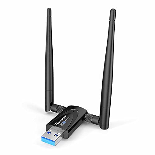 Wireless USB WiFi Adapter for Desktop PC, Techkey AC1300Mbps Network Dongle with Dual Band 2.4GHz/400Mbps 5GHz/867Mbps 5dBi High Gain Antenna for Laptop Computer Compatible Windows 11/10/8.1/8/7