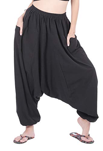 CandyHusky 100% Cotton Hippie Gypsy Boho Baggy Pants Harem Pants for Men Women Yoga Pants Aladdin Pants One Size Fits Most-Black