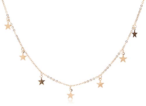 Rckcu Lucky Star Choker Necklace Pendant Tassels Chain Statement Necklace for Women Girls,Gold,Adjustable