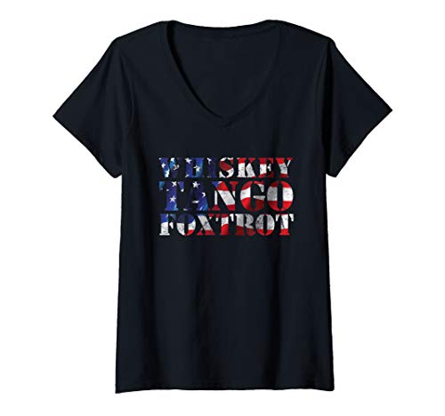 Womens WTF Whiskey Tango Foxtrot American Flag V-Neck T-Shirt