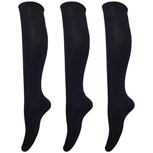 Tom & Mary Women’s Knee High Socks, Solid Color, (3-Pack) (Black)(SIZE 5-9 US W)