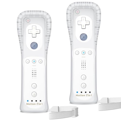 Gamrombo Wii Controller 2 Pack, Wii Remote Built in Dual Vibration, Motion Sensing, Speaker, with Silicone Case and Wrist Strap, Wii Controllers for Wii/Wii U (White)