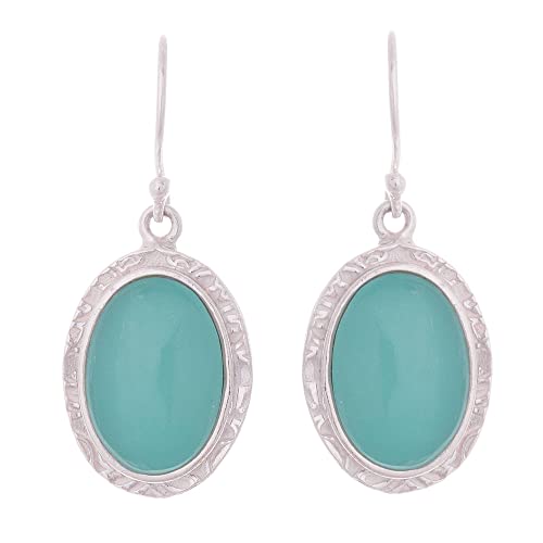 NOVICA Handmade Opal Dangle Earrings Blue from Peru .925 Sterling Silver Birthstone [1.4 in L x 0.6 in W x 0.2 in D] 'Blue Mirrors'