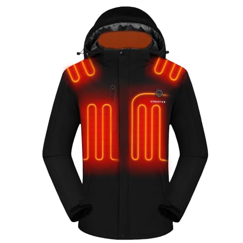 Venustas Men's Heated Jacket with Battery pack 7.4V, Windproof Electric Insulated Coat with Detachable Hood