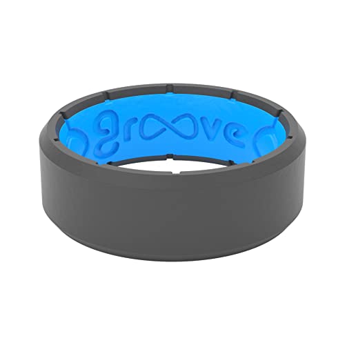 Groove Life Edge Deep Stone/Blue Silicone Ring - Breathable Rubber Wedding Rings for Men, Lifetime Coverage, Unique Design, Comfort Fit Ring - Size 11