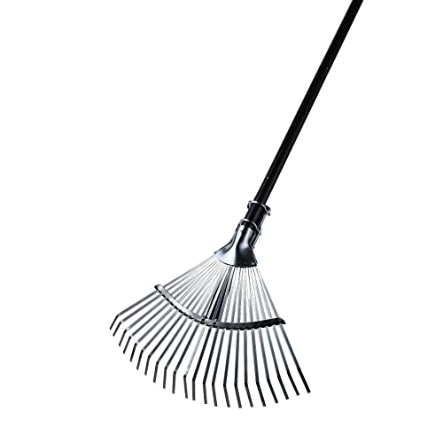 Yocada Garden Leaf Rake 16.1' Wide Heavy Duty Adjustable Long Handle Garden Rake for Yard Garden Lawn Leaves (22 Tines)