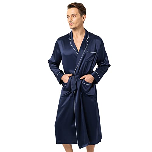 sericum 22 Momme Kimono Silk Robe with Piping Luxurious Men's Silk Robe Casual Long Silk Robe Sleepwear Long Silk Robe