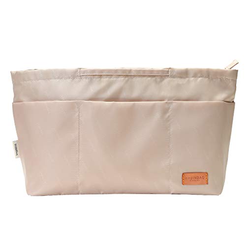 iN. Purse Organizer Insert with zipper Nylon fabric for women Handbags & Totebag beige Size: Medium: 15.7'(Top)/12.2'(Bottom) L × 4.7' W × 8.3' H