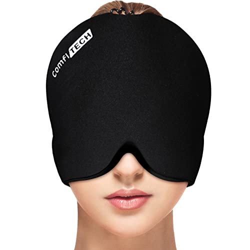 ComfiTECH Migraine Relief Cap, Headache Relief Hat Head Ice Pack with Face Cold Compress for Puffy Eyes, Sinus, Stress and Tension Relief (Medium Black)