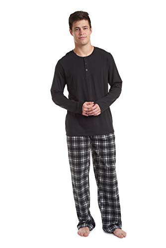 Cherokee mens Long Sleeve Shirt and Pants Pajama Set, Black Plaid, X-Large US