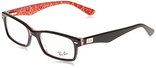 Ray-Ban RX5206 Rectangular Prescription Eyeglass Frames, Black On Texture Red/Demo Lens, 54 mm