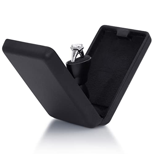 Noble Pop the Question Ring Box - Flat & Slim Engagement Ring Box for Proposal or Special Occasion (Black)