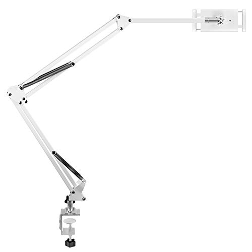 OHITEC Heavy Duty Phone/Tablet Metal Holder Universal Mobile Cell Smartphone Mount Lazy Bracket 360° Rotation Gooseneck Clamp Stand Flexible Long Arm (Desktop/Bedside, Long, White)