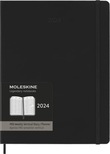 Moleskine 2024 Pro Vertical Weekly Planner, 12M, Extra Large, Black, Hard Cover (7.5 x 10)