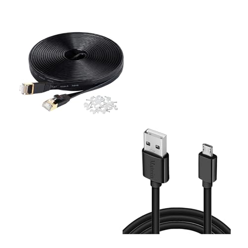 MATEIN Cat7 Ethernet Cable, 50 Ft Network Cable for Xbox PS4, High Speed Flat Internet Cord. Android Charging Cable, 15Ft Charger Cable for PS4 Xbox One Controller, Micro USB Cord Fast Charging Sync