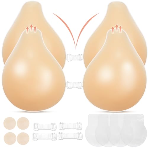 LEFRECO Sticky Bras for Women Push Up 2 Pairs, Adhesive Bra Lift, Invisible Silicone Backless Strapless Bra, Reusable Stick on Bra Creme