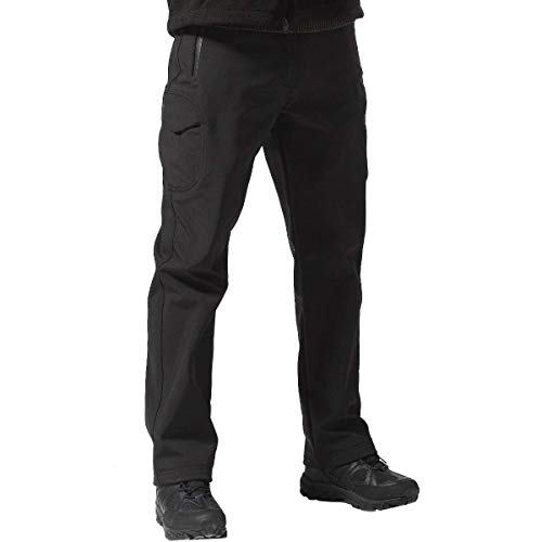 FREE SOLDIER Men's Outdoor Softshell Fleece Lined Cargo Pants Snow Ski Hiking Pants with Belt (Black 32W/32L)