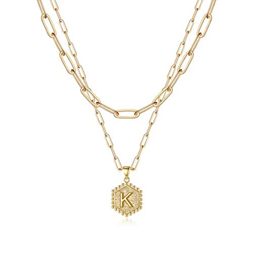 M MOOHAM Gold Initial Necklaces for Women Trendy - Teen Girl Gifts for Women Trendy Hexagon Letter Necklace Initial K Necklace Gold Necklace Dainty Necklaces for Teen Girls Gifts Girls Jewelry