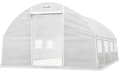 Quictent Upgraded 20x10x6.6FT Fast Setup Greenhouse for Outdoors (QUIC-Install), 30-MIN Tool Free Install Walk-in Galvanized Green House, 1 Zippered Screen Door 8 Screen Windows, White