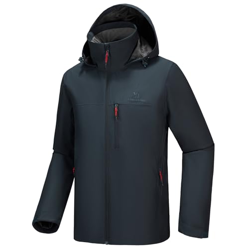 CAMELSPORTS Men's Waterproof Softshell Jacket Lightweight Hooded Raincoat with Zipper Pockets for Outdoor Hiking