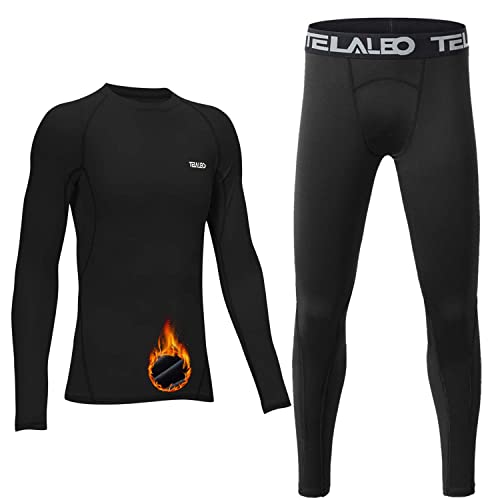 TELALEO Boys' Girls' Long Sleeve Compression Shirts Thermal Fleece Lined Kids Athletic Sports Tops Leggings Baselayer Set L