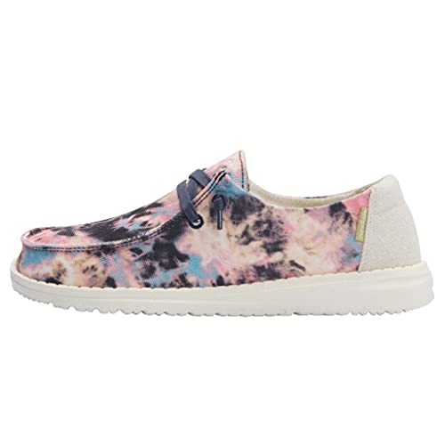 Hey Dude Women's Wendy Tie Dye Navy Pink Size 8 | Women’s Shoes | Women’s Lace Up Loafers | Comfortable & Light-Weight